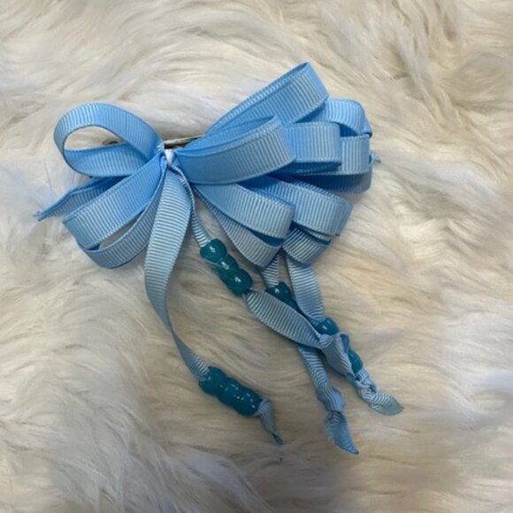 Sky Blue 4" Loopy Bow on Spring Barrette      7880 - Picture 1 of 2